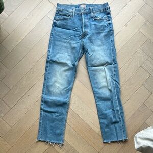 MOTHER tomcat ankle fray Kitty Corner light wash size 28